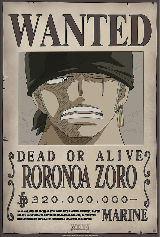 One Piece Poster Wanted Zoro New 52x35 Cm